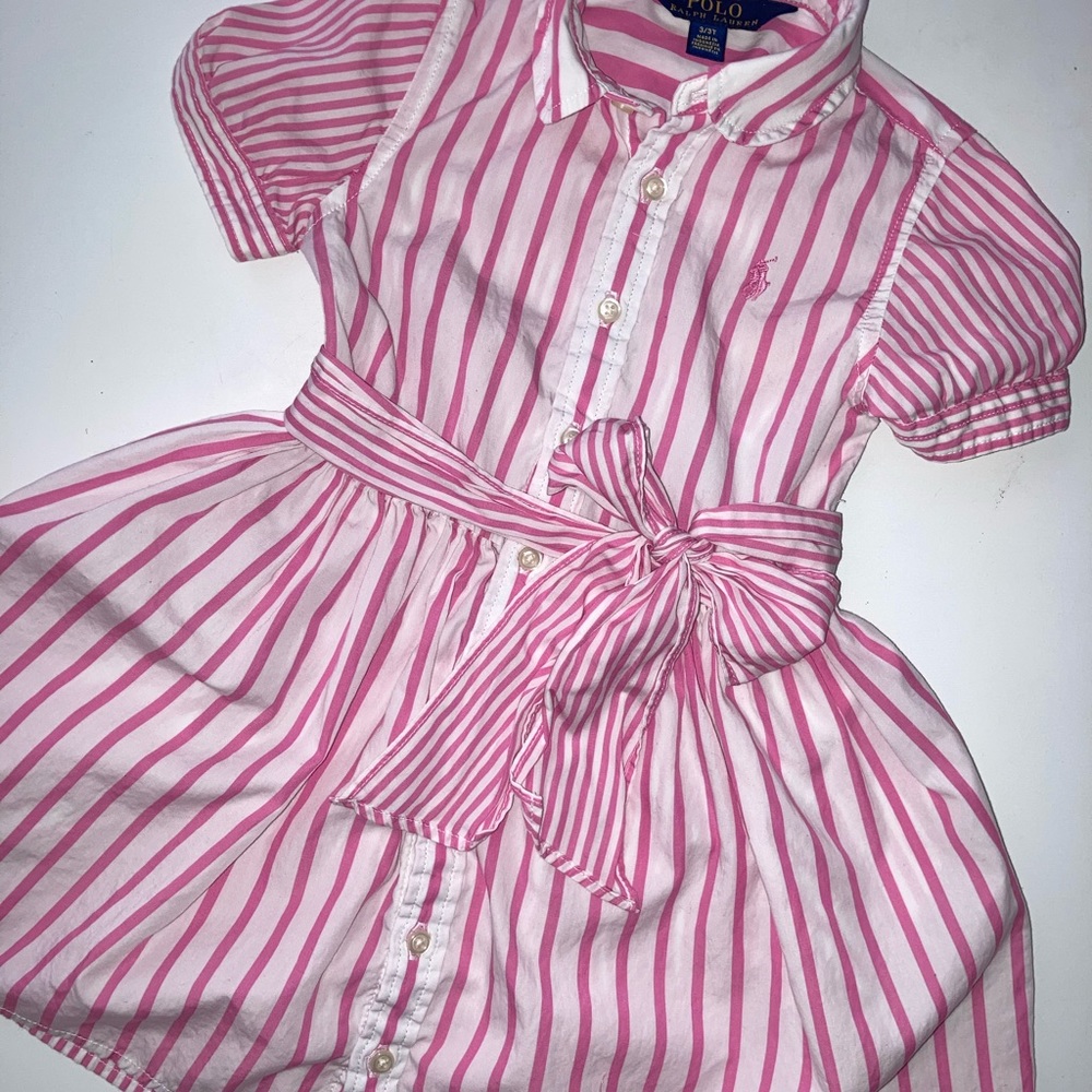 Polo Ralph Lauren 2T 3T, Button Pink Stripe Dress